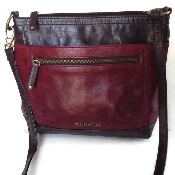 TIGNANELLO Leather Shoulder Bag/ Brown & Burgundy - Picture 8 of 8